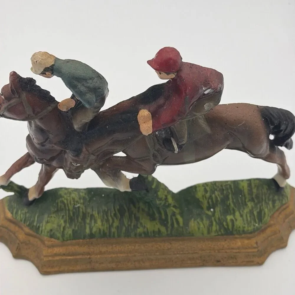 Vintage Cast Iron Door Stop Equestrians on Horseback Racing Jockey on Horse 8x11